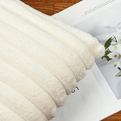 12x20 Throw Pillow Covers Set of 2, Decorative Faux Fur Covers for Bed, Couch Soft Fluffy Pillow Cover with Velvet Back for Living Room, Neutral Home Décor Accent for Sofa - Cream White thumbnail 7
