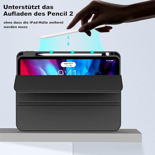 aoub Hülle für iPad Pro 11 4./ 3./ 2. Generation 2022/2021/2020, Hülle für iPad Pro 11 mit Stifthalter, Kann Pencil 2 Aufladen, Weiche Silikonhülle, Auto Schlafen/Wachen, Schwarz thumbnail 2