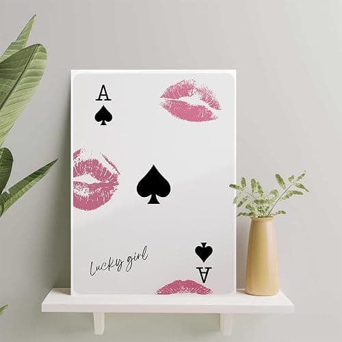 JODYCEBU Stylish Playing Cards Wall Canvas Art Ace of Spades Lucky You Poster Stylish Retro Wall Art Aesthetic Print Preppy Kiss Poster Wall Decor thumbnail 6