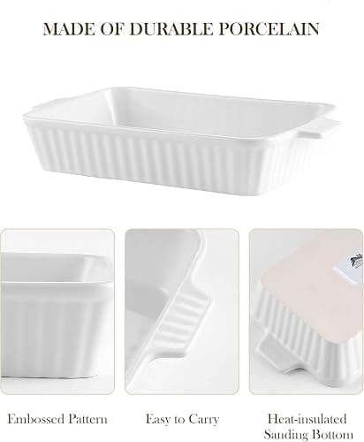 MALACASA Casserole Dishes for Oven, Porcelain Baking Dishes, Ceramic Bakeware Sets of 4, Rectangular Lasagna Pans Deep with Handles for Baking Cake Kitchen, White (9.4"/11.1"/12.2"/14.7"), Series thumbnail 4