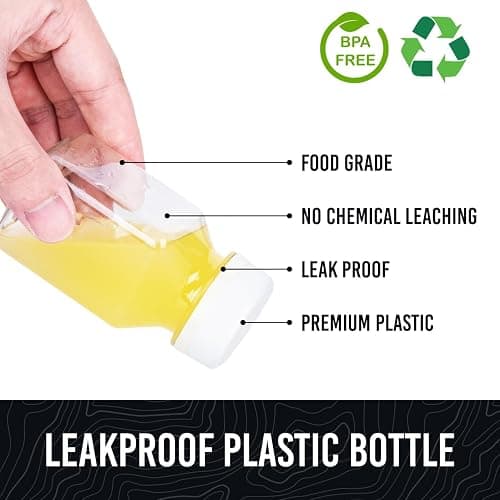 Norcalway 10pcs 2oz Plastic Shot Bottles with Caps - Ginger Shot - Freezer Safe, Leak Proof, BPA Free, Food Grade Small Plastic Travel Bottles with Caps thumbnail 4