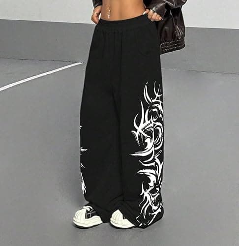 ZAFUL Womens Wide Leg Sweatpants Y2K Gothic Graffiti High Waisted Lounge Pants Athletic Joggers Pants with Pockets thumbnail 2
