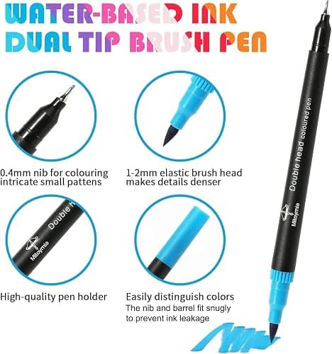 Mitoymia 24 Dual Tip Colouring pens,Colouring Books for Felt Tips for Adults, coloured drawing brush pens art pens Set markers thumbnail 5