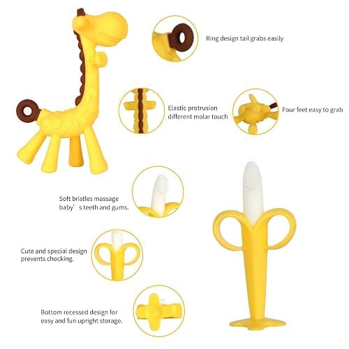 HAILI XMGQ Baby Teething Toys 3-6 Months, Silicone Baby Teether Freezer BPA Free, Babies Teething Relief Sore Gums, Banana Finger Toothbrush, Fruit Shape Giraffe Teether for Infant Boys and Girls thumbnail 3