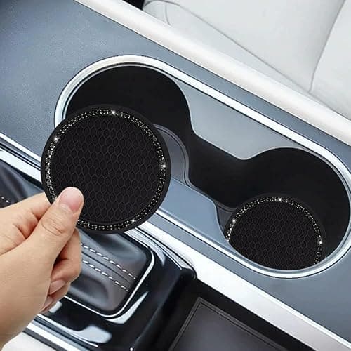 SUNCARACCL Car Cup Holder Coaster, 2 Pack Universal Bling Vehicle Insert (2.75" Diameter), Crystal Rhinestone Car Interior Accessories (Black with Black Diamond). thumbnail 6
