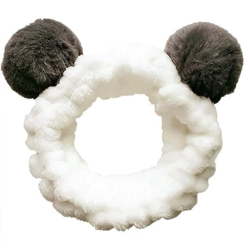 Huachi Headbands Women Washing Face Makeup Girls Baby Cute Elastic Facial Hair Bands Korean Beauty Products Spa Shower Yoga Headwrap Costume Hair Accessories, Animal Panda Ears - Grey - Image 1