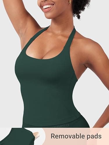 YEOREO SoftHue Women's Impact Halter Tank Top Longline Backless Scoop Neck Built-in Bra Sports Workout Gym Crop Top thumbnail 3