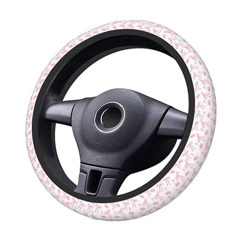 Car Steering Wheel Cover Universal Neoprene Anti Slip Car Accessories Decorative Wheel Protector 15 Inch - Pink Bow - Image 1