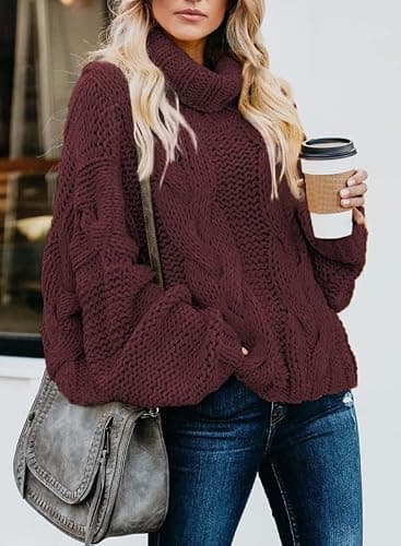 Dokotoo Womens 2025 Winter Fall Solid Turtleneck High Neck Balloon Long Sleeve Sweaters Pullover Outerwear thumbnail 2