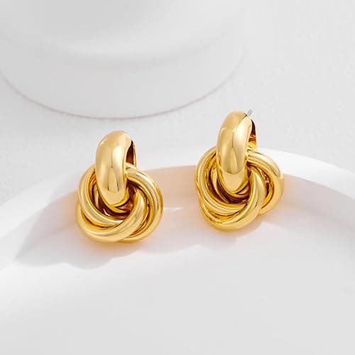 FILMOON Gold Geometric Drop Dangle Earrings for Women Chunky Trendy Knot Stud Small Twisted Link Earring Jewelry Gift thumbnail 5