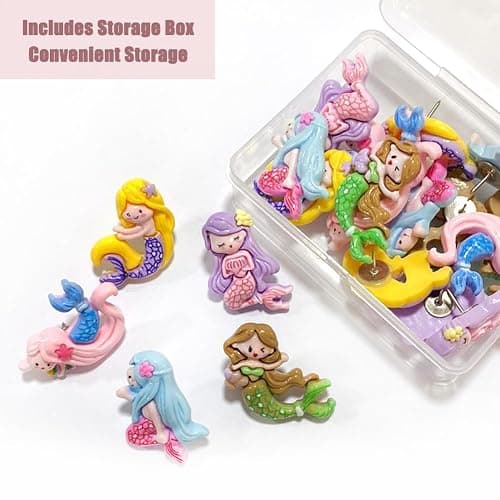 30Pcs Mermaid Resin Pushpin, Long Hair Girl Decorative Pegs Cork Board Thumbtacks Bulletin Board Pegs for Tip Paper File Pictures Memo Sticky Notes Sticky Strips Tip thumbnail 6