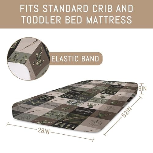 Hunting Patchwork Baby Crib Sheets for Boys Camouflage Deer Duck Hunt Soft Snug Fitted Crib Mattress Covers for 52''x28'' Standard Crib & Toddler Mattress Boy Men Hunting Lovers Gift Bed Sheets thumbnail 2