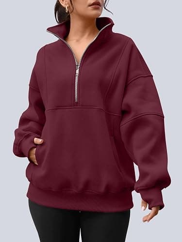 AUTOMET Women's Quarter Zip Oversized Sweatshirt Fleece Mock Neck Pullover | Half Zip, Pockets, Thumb Hole, Teen Oversized Hoodie, Pullover Fleece Jacket, Fall Clothes, Cozy Winter Outfits thumbnail 4