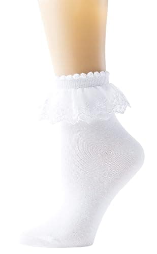 SEMOHOLLI Women Lace Ankle Socks Ruffle Frilly Cotton Socks Trim Double Layer Lace Girl socks - 5-8 - 1 Pairs-white - Image 1