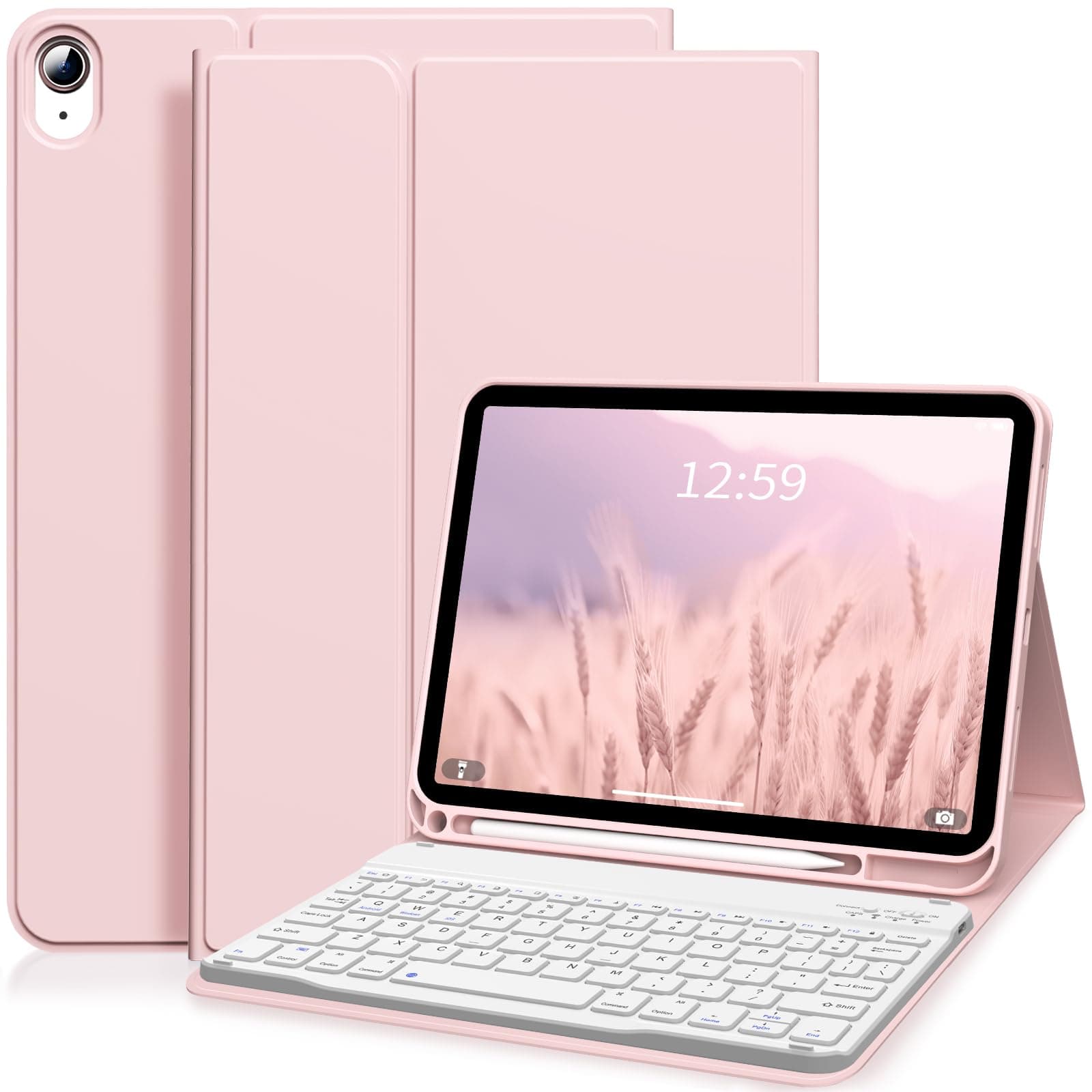 ZKTUYU for iPad 11th 10th Generation Keyboard Case A16 2025 2022 11 inch / 10.9 inch with Pencil Holder, Magnetic Detachable Wireless Bluetooth Folio Stand Rechargeable Keyboard Cover, Pink - Image 1