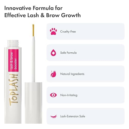 TOPLASH Eyelash Growth Serum - Innovative Formula for Longer, Thicker, Fuller Brows & Lashes - Natural, Cruelty-Free & Hypoallergenic - 0.10 fl.oz. thumbnail 8