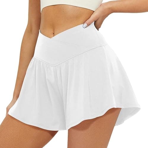 FireSwan Crossover Athletic Shorts for Women 2 in 1 Flowy Running Shorts with Pockets Spandex Butterfly Workout Tennis Skorts thumbnail 2