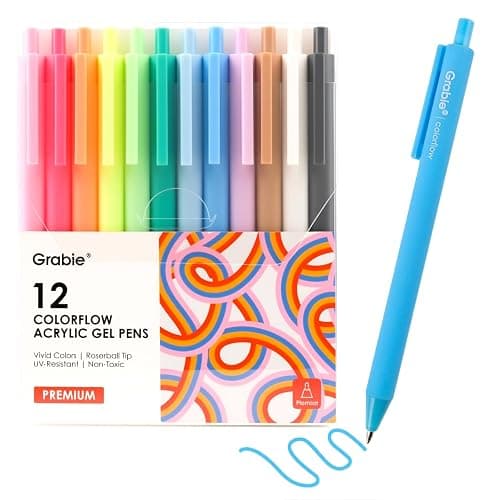 Grabie Acrylic Gel Pens, 0.6mm Fine Point Retractable Gel Pens for Journaling Note Taking, Pack of 12 - Image 1
