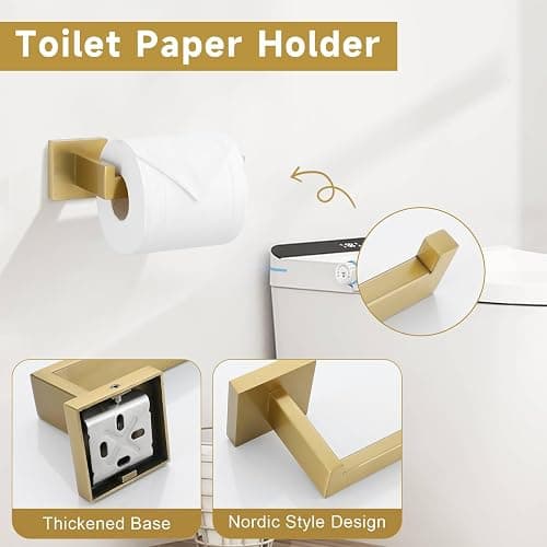 Brushed Gold 5 Pieces Bathroom Hardware Accessories Set Towel Bar Set Towel Holder Racks Set for Bathroom,SUS304 Stainless Steel,Wall Mounted 23.6-Inch thumbnail 6