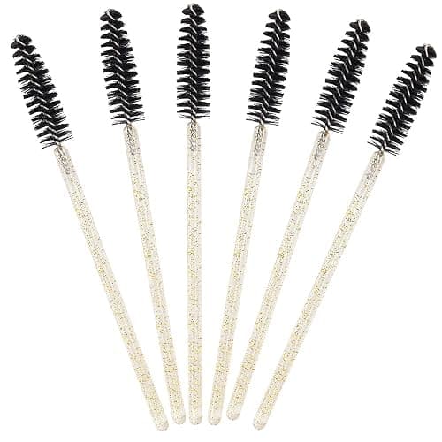 300 Pack Glitter Mascara Wands Disposable EyeLash Spoolie Brushes Makeup Applicator Eyelash Extension Tool Kit, Crystal Gold Handle Black Brush Head thumbnail 6