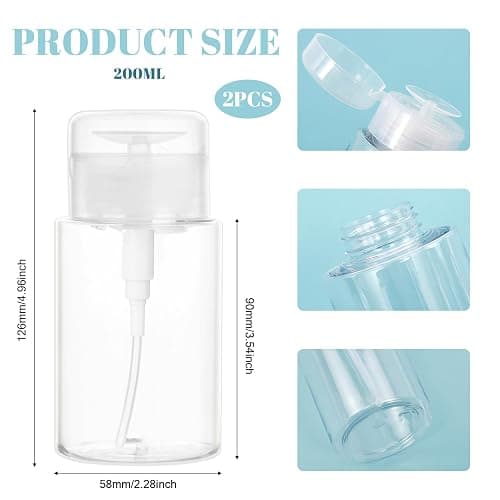 2-Pack 200ml Clear Press Dispenser Bottles - Reusable Pump Dispenser Jars, Press-Type Cosmetic Bottles for Nail Polish Remover, Toner & Makeup Remover (Travel-Ready) thumbnail 2