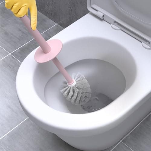 Topsky 2-Pack Closed Toilet Brush Compact Toilet Brush and Holder Plastic Round Barrel Loo Brush with Replacement Toilet Brush Head(Pink) thumbnail 7