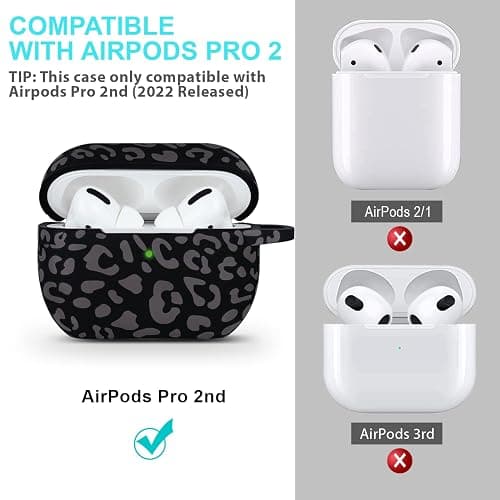 Leopard Silicone Compatible with AirPods Pro 2 Case 2022/2023, Gawnock Soft Case Compatible with AirPods Pro 2nd Generation Print Women Girls with Keychain - Gray Leopard/Cheetah thumbnail 2