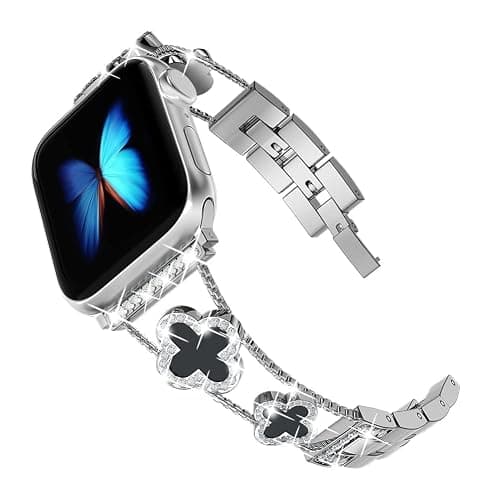 Musk-MSKR Diamond Metal Bands Add Sparkle to Your Watch For Apple Watch Series 11/10/9/8/7/6/5/4/3/2/SE/Ultra Clover Simple and Stylish Compatible with 38mm40mm41mm42mm44mm45mm 46mm49mm Women's Wear thumbnail 2