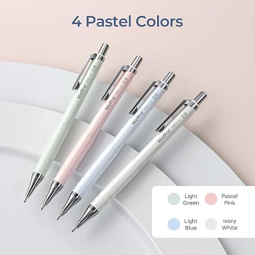 Nicpro Cute Mechanical Pencil Set, 4PCS 0.9mm Pastel Drafting Pencils with 4 Tube HB Lead Refills, 4B Erasers, Rotary Retractable Eraser and Eraser Refill for Writing Sketching Back to School Supplies thumbnail 3
