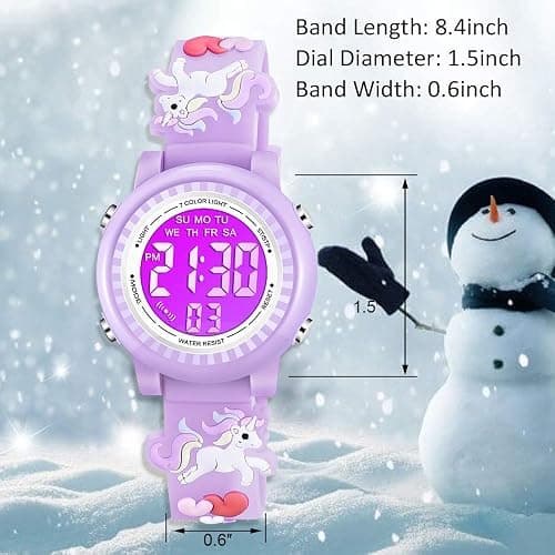 Venhoo Kids Watches 3D Cartoon Waterproof 7 Color Lights Toddler Wrist Digital Watch with Alarm Stopwatch for 3-10 Year Girls Little Child thumbnail 5