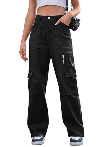IVIR Cargo Pants Women High Waist Wide Leg Casual Pants with 7 Pockets Stretchy Drawstring Baggy Y2K Trousers - Image 1