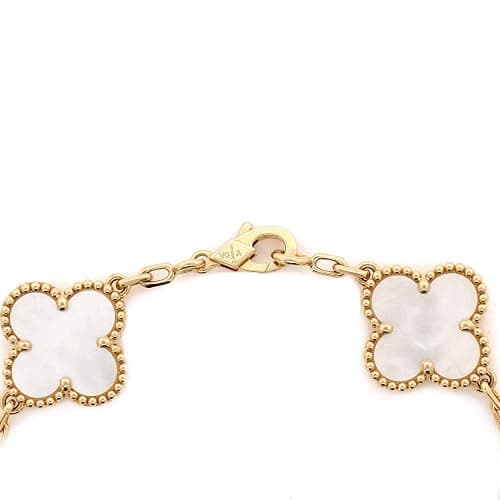 Van Cleef & Arpels, Pre-Loved Vintage Alhambra 5 Motifs Bracelet 18K Yellow Gold and Mother of Pearl, Yellow Gold thumbnail 3