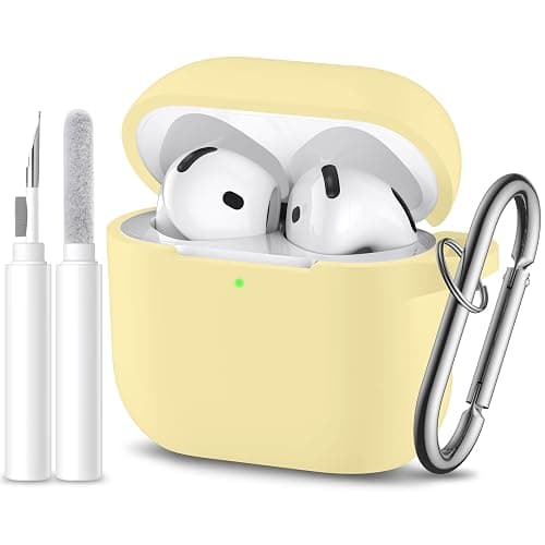 Dgege for Airpods 4th Generation Case Cover(2024),Soft Silicone Full Protective Case for AirPods 4 Case with Keychain & Cleaner Kit,Compatible with Apple Airpods 4 for Women,Men(Creamyellow) - Image 1