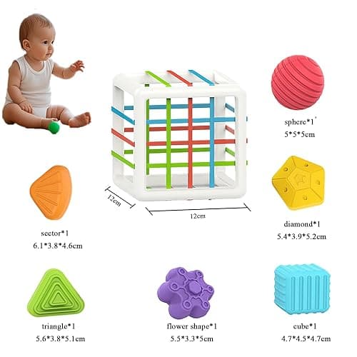 MINGKIDS Montessori Toys for 1 Year Old, 6 Pc Multi Sensory Shape, Toddler Developmental Learning Birthday Gifts, Baby Toys 12 Month - Cube thumbnail 5