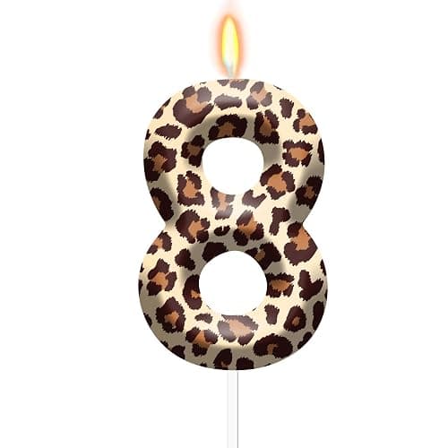 Leopard Birthday Candles, Number 8 Candle Birthday Cake Decoration for Boys Girls, Cake Topper for Cheetah Print Theme Party Supplies (Number 8) - Image 1