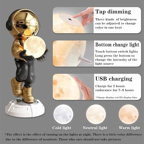 JUNTHORB Astronaut Statue, Spaceman Sculpture, Home Decor Sculpture, Cool Metal mask Decoration, Large Spaceman Figurine Decoration thumbnail 3