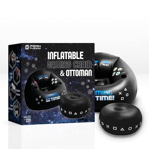 FranFusion Inflatable Gaming Chair for Kids & Teens with Cup Holders and Side Pocket - This Air Bean Bag Game Chair is The Perfect Furniture for Gamer Room Décor (Gaming Time with Ottoman) - Blue GTw/Ottoman thumbnail 7