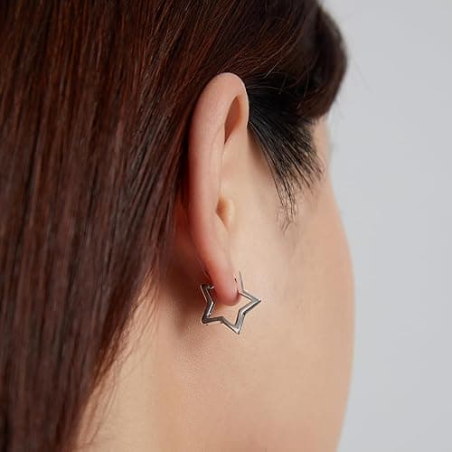 BISAER Star Earrings 925 Sterling Silver Cute Hoop Earrings for Women Hypoallergenic Small Sleeper Tragus Hoop Earrings Cartilage Jewelry Gifts thumbnail 5