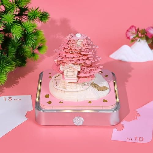 Time Piece Calendar 2026, Calendar Sakura Tree Creative 3D Notepad, Memo pad Artsy Pads 3D Art Calendar, Paper Carving Gift House Sculpture Gift for School Home Office thumbnail 2