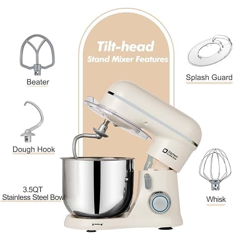 Kitchen in the Box Stand Mixer, 3.5 QT Small Kitchen Electric Stand Mixers, 10-Speed Portable Lightweight Dough Mixer for Daily Use with Egg Whisk, Dough Hook, Beater (Cream White) thumbnail 6