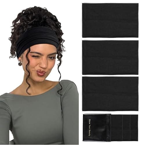 Huachi Black Headbands for Women Wide Headbands for Women Non Slip Thick Womens Headband Boho Elastic Hair Bands for Women's Hair Stretchy Sweat Head Band for Workout Running Working - Image 1