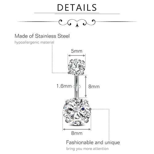 FECTAS 14g Belly Button Rings Surgical Steel CZ Petite Navel Ring for Women Body Piercing Jewelry Petite select Barbell Len 6mm 8mm 10mm 12mm 14mm Silver thumbnail 2