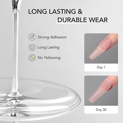 GAOY 2 Pcs Gel Nail Glue, 2 in 1 Glue and Base Coat, 16ml Long Lasting UV Light Cure for Acrylic Tips, Nail Lamp Needed thumbnail 2