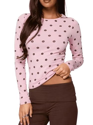 Seyumixi Polka Dot Tops for Women Y2K Long Sleeve Crop Top Vintage Cute Slim Fit Crew Neck Shirt Going Out Streetwear - Image 1