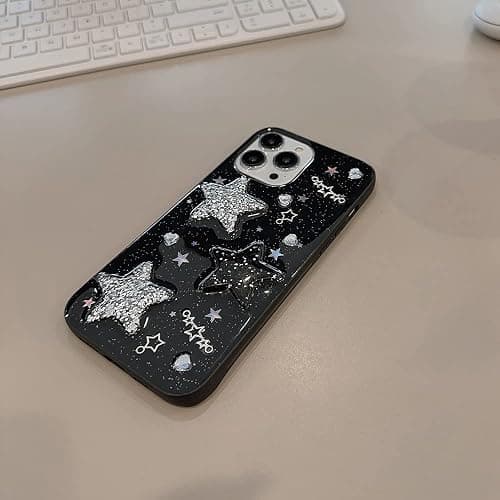 LOLAGIGI for iPhone 13 Case Bling Stars 3D Hearts Diamond Twinkle Star Glitter Y2K Spark Luxury Girly Aesthetic Personalized Design for Women Girls Teens TPU Case, 6.1", Black thumbnail 5