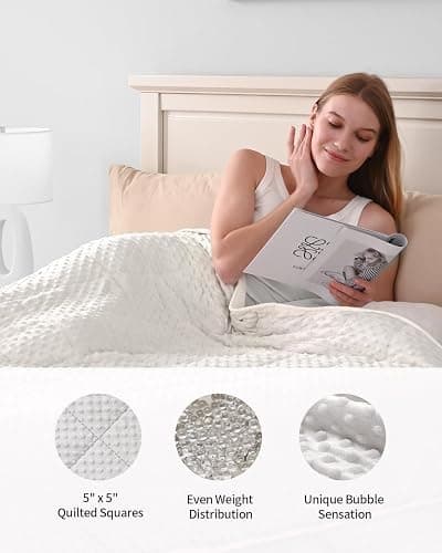 Mr. Sandman Weighted Blanket for Adults, Heavy Blanket for Woman,Man Sleeping/Calm, Soft and Cozy Weighted Throw Blankets, Machine Washable, 60 x 80in, 15 lbs, White thumbnail 5
