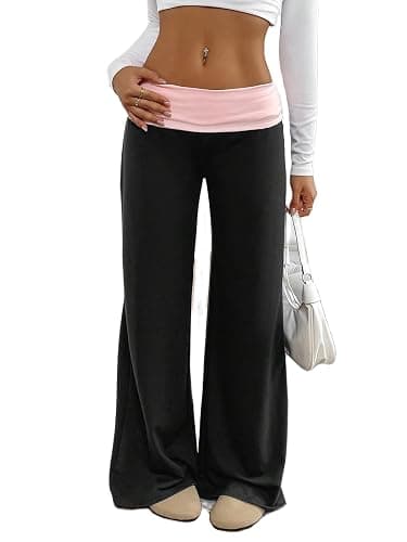 Seyurigaoka Fold Over Flare Legging for Women Low Rise Wide Leg Foldover Yoga Pants Bell Bottoms Teen Girls Cute Sweatpants - Image 1