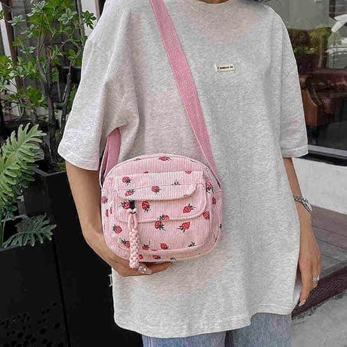 Strawberry bag cute purses for women Corduroy Tote Bag for Women cute crossbody bags for women kawaii purse thumbnail 5