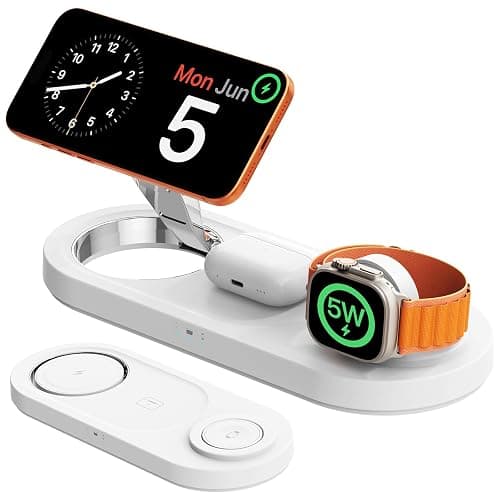 for Apple Watch 5W Fast Charger：3 in 1 Wireless Charging Station for Apple Mag-Safe Charger Stand,Fast Magnetic Wireless Charger Station for iPhone171615 14 13 12 Series,Airpods, Watch（Foldable - Image 1