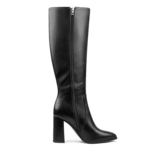 COLETER Women's Knee High Boots Pointed Toe Chunky Gogo Boots Zipper Block Heeled Tall Dress Boots thumbnail 6